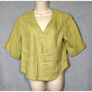 PILCRO Anthropologie Shirt Women XS Green Linen Short Sleeve Minimalist Trendy